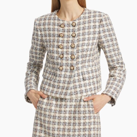 Veronica Beard Bentley Check Tweed Crop Jacket - Picture 2 of 9